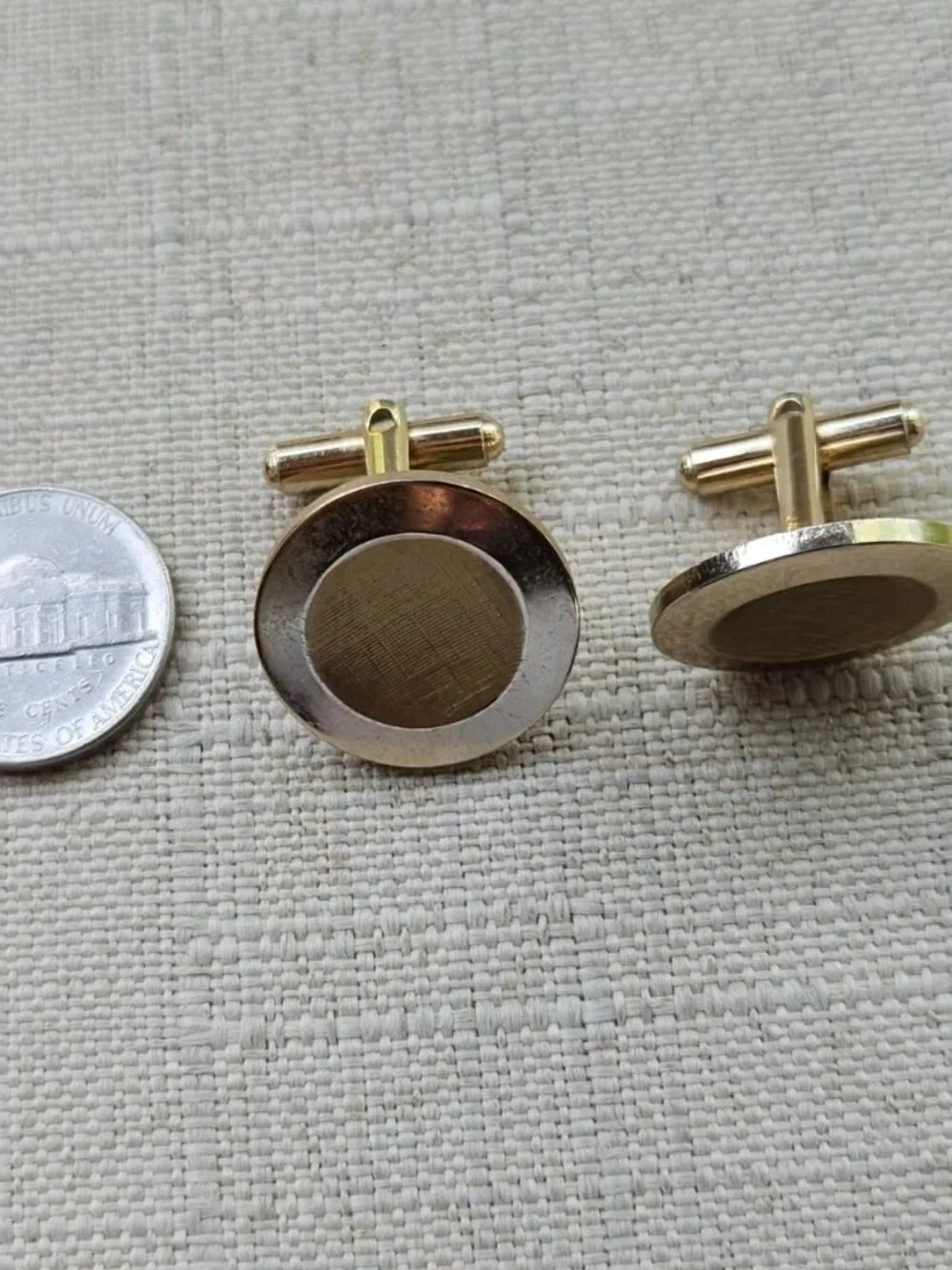 Vintage Cufflinks Gold Tone Round Shape Men Shirt Cuff Links Stud Unbranded